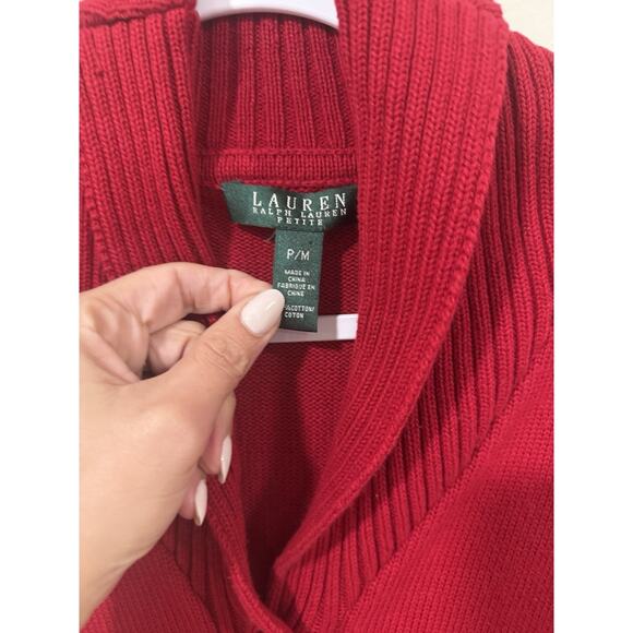 Lauren Ralph Lauren Women Red Cardigan Sweater Gold Buttons Medium 2313 - Picture 3 of 9